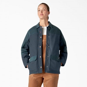 Blue Dickies Waxed Canvas Chore Coat Women's Jacket | 851-XZQHVE