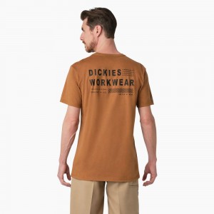 Brown Dickies Cooling Performance Graphic Men's T-Shirt | 574-TWKEGJ