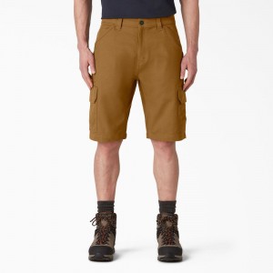 Brown Dickies DuraTech Ranger Relaxed Fit Duck Men's Shorts | 735-QHNTLR