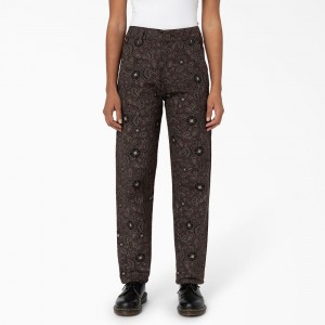 Brown Dickies Ellis Floral Duck Canvas Women's Pants | 891-VXDCUL