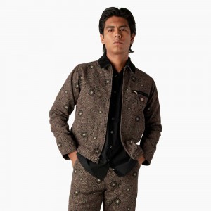 Brown Dickies Ellis Floral Print Duck Canvas Men's Jacket | 378-QSBATY