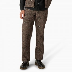 Brown Dickies Ellis Floral Print Duck Canvas Men's Pants | 064-RTZFOH