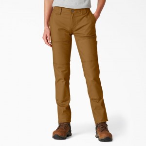 Brown Dickies FLEX DuraTech Straight Fit Women's Pants | 791-MKOZLN