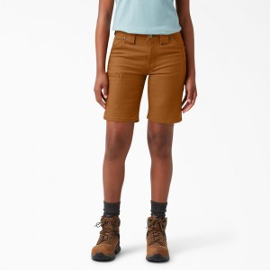 Brown Dickies FLEX DuraTech Straight Fit Women's Shorts | 071-JWFZLI