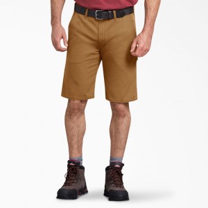 Brown Dickies FLEX Regular Fit Duck Carpenter Men's Shorts | 327-XGCBUM