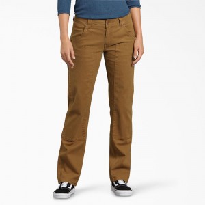 Brown Dickies FLEX Relaxed Fit Duck Carpenter Women's Pants | 689-LSJVXN