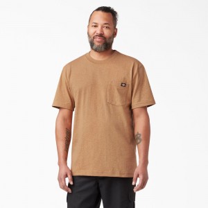 Brown Dickies Heavyweight Heathered Short Sleeve Pocket Men's T-Shirt | 507-VQWTKZ