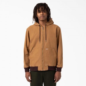 Brown Dickies Hooded Bomber Men's Jacket | 370-DVUHXC