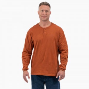 Brown Dickies Long Sleeve Henley Men's T-Shirt | 079-UYNJOG