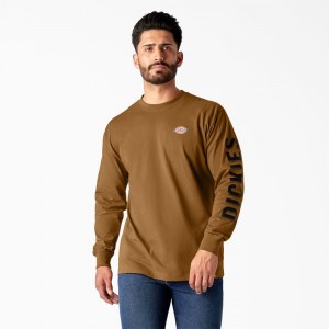 Brown Dickies Long Sleeve Workwear Graphic Men's T-Shirt | 927-UOREAH