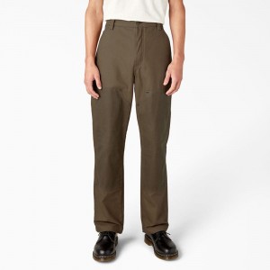 Brown Dickies Lucas Waxed Canvas Double Knee Men's Pants | 675-HCVGOQ