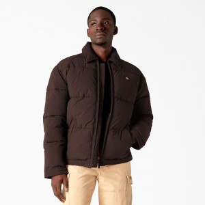 Brown Dickies Overbrook Puffer Men's Jacket | 461-ALHCPS