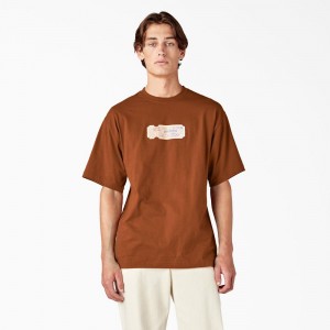 Brown Dickies Paxico Graphic Men's T-Shirt | 826-JZDALC