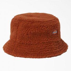 Brown Dickies Red Chute Fleece Bucket Men's Hat | 396-HXAYOS