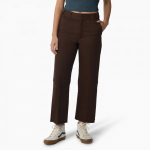 Brown Dickies Regular Fit Cropped Women's Pants | 850-ARXNOI