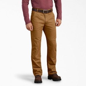 Brown Dickies Regular Fit Duck Double Knee Men's Pants | 853-RLKMCX