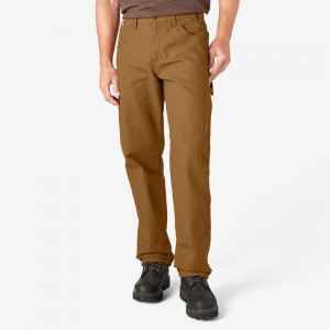 Brown Dickies Relaxed Fit Heavyweight Duck Carpenter Men's Pants | 602-RXMVTW