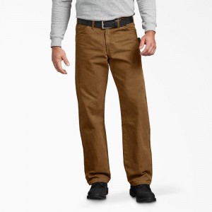 Brown Dickies Relaxed Fit Sanded Duck Carpenter Men's Pants | 720-KWHMQC