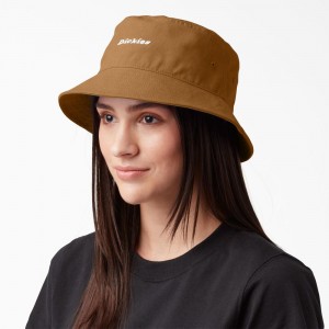 Brown Dickies Script Logo Canvas Bucket Women's Hat | 752-CAMBFW