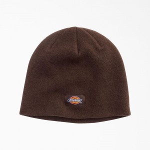 Brown Dickies Skull Men's Beanie | 672-UVZDIC