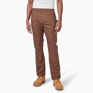 Brown Dickies Slim Fit Duck Canvas Double Knee Men's Pants | 023-RTHLBM