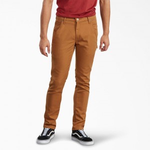 Brown Dickies Slim Fit Tapered Leg Carpenter Duck Men's Pants | 463-THYEGL