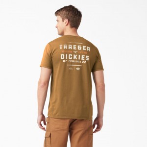 Brown Dickies Traeger x Pocket Men's T-Shirt | 452-NVURLG