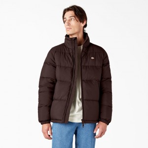 Brown Dickies Waldenburg Puffer Men's Jacket | 263-YJDVUZ