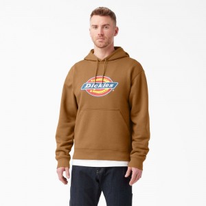 Brown Dickies Water Repellent Logo Men's Hoodie | 146-FAODCM