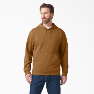 Brown Dickies Water Repellent Sleeve Logo Men's Hoodie | 475-KCYHGW