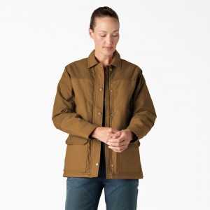 Brown Dickies Waxed Canvas Chore Coat Women's Jacket | 173-CUBEQN