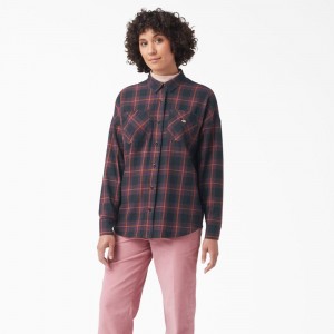 Burgundy Dickies Bakerhill Oversized Women's Shirt | 709-EKLVNB