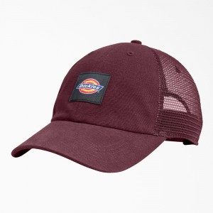 Burgundy Dickies Canvas Trucker Men's Hat | 261-PLUZJV