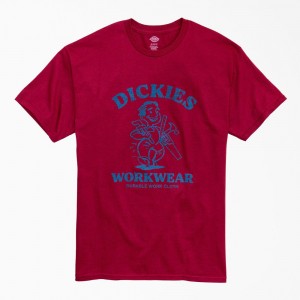 Burgundy Dickies Durable Work Cloth Graphic Men's T-Shirt | 764-ADVOXH