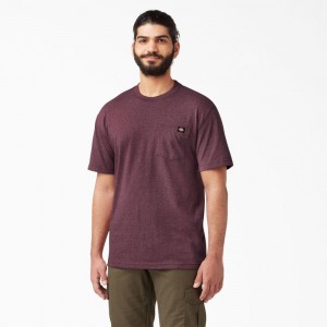 Burgundy Dickies Heavyweight Heathered Short Sleeve Pocket Men's T-Shirt | 413-FVHTSZ