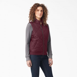 Burgundy Dickies Quilted Women's Vest | 201-EJFUSK