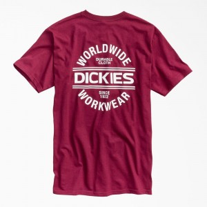 Burgundy Dickies Worldwide Workwear Graphic Men's T-Shirt | 924-CLZMNO