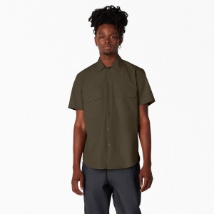 Green Dickies 1922 Short Sleeve Men's Work Shirts | 394-JUXVZG