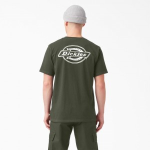 Green Dickies Back Logo Graphic Men's T-Shirt | 018-PZODAQ