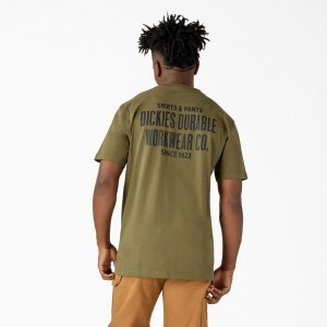 Green Dickies Built to Last Heavyweight Men's T-Shirt | 905-HXULRS