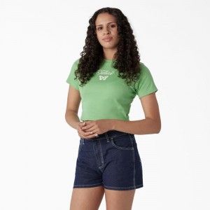 Green Dickies Butterfly Graphic Cropped Baby Women's T-Shirt | 694-ATMJSP