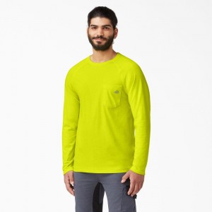 Green Dickies Cooling Long Sleeve Pocket Men's T-Shirt | 156-HQOEGZ