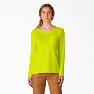 Green Dickies Cooling Long Sleeve Pocket Women's T-Shirt | 673-EBTLRG