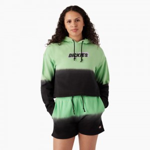 Green Dickies Cropped Ombre Women's Hoodie | 853-AYXNHZ