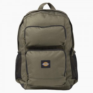 Green Dickies Double Pocket Men's Backpack | 487-JIGSVQ