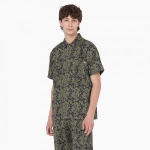 Green Dickies Drewsey Camo Short Sleeve Men's Work Shirts | 291-GZTNPF