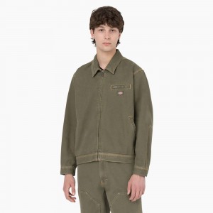 Green Dickies Duck Contrast Stitch Men's Jacket | 867-DBQNIE