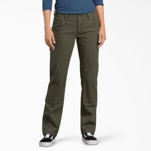 Green Dickies FLEX Relaxed Fit Duck Carpenter Women's Pants | 184-NASTOF