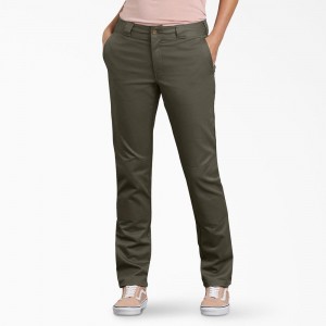 Green Dickies FLEX Slim Fit Double Knee Women's Pants | 158-JOZDUG