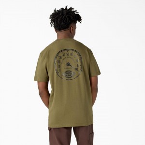 Green Dickies Full Throttle Heavyweight Men's T-Shirt | 351-FCZTAU